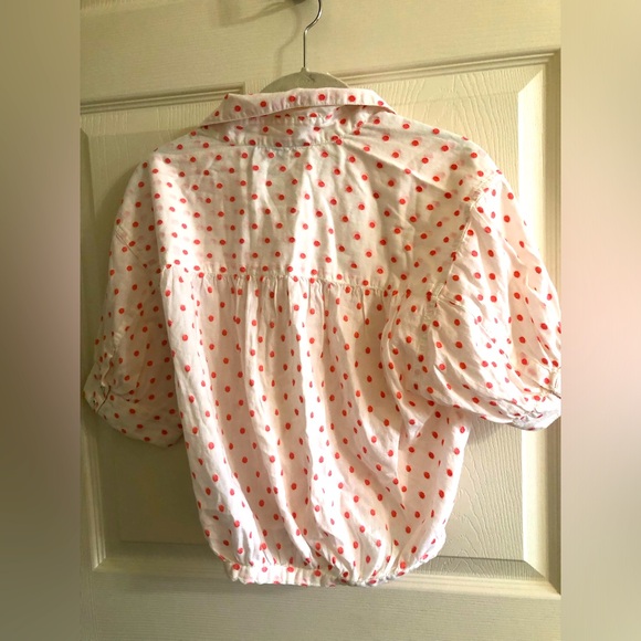 French Connection Polka Dot Pink Tie Front Top - Picture 2 of 3